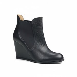 Corso Como  Edgy Biker Wedge Heel Platform Leather Boots Booties  Black 9.5M 